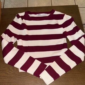Zara Burgundy and White Striped Top